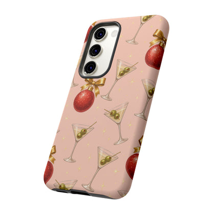 Cocktail Ornament Phone Case – Pink Martini & Cherry Pattern | Glossy or Matte for Iphone, Samsung Galaxy and Pixel