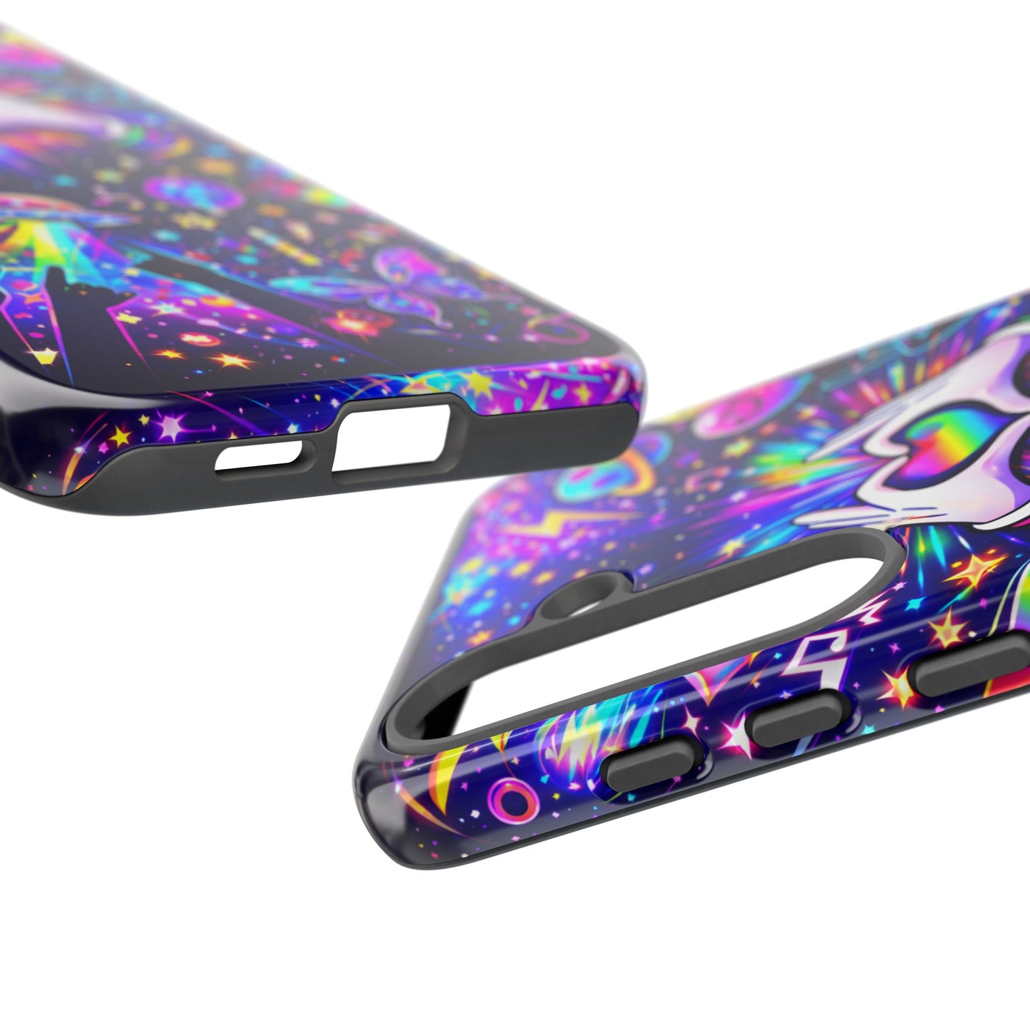 Rainbow Heart Hands Phone Case – Neon Galaxy EDM Festival Tough Cover