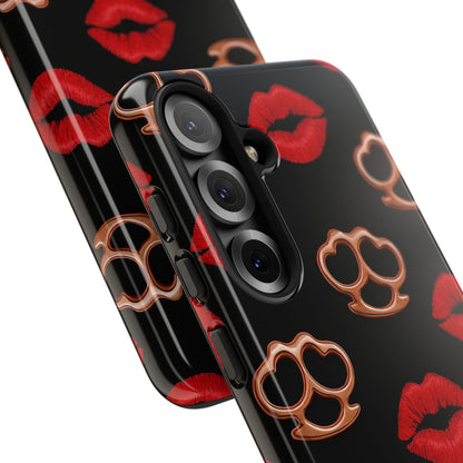 Red Lipstick & Knuckle Duster Phone Case | Bold Kiss Print Tough Protective Cover for Iphone, Samsung Galaxy and Pixel