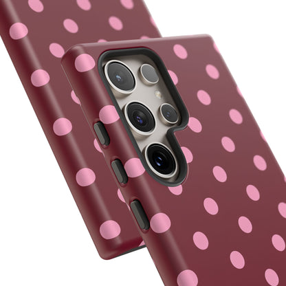 Pink Polka Dot Phone Case – Cute Aesthetic Tough Protective Phone Cover for Iphone, Samsung Galaxy and Pixel