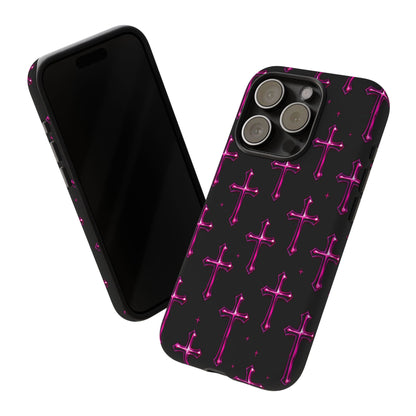 Neon Pink Cross Pattern Phone Case | Tough Protective Case for Iphone, Samsung Galaxy and Pixel