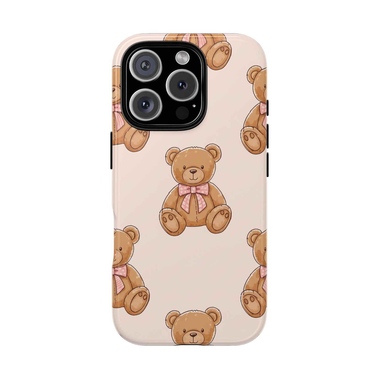 Teddy Bear Phone Case | Cute Coquette Aesthetic Pink Bear Pattern Case | Kawaii Soft Girl iPhone & Samsung Tough Protective Case