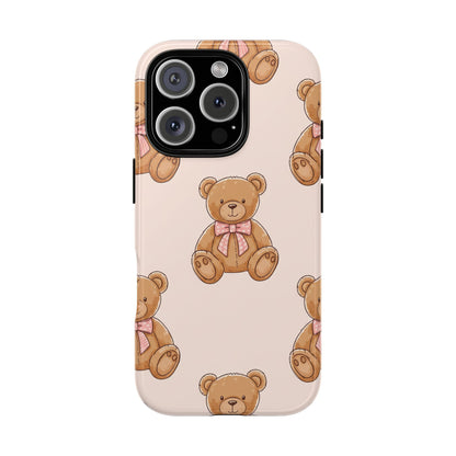 Teddy Bear Phone Case | Cute Coquette Aesthetic Pink Bear Pattern Case | Kawaii Soft Girl iPhone & Samsung Tough Protective Case