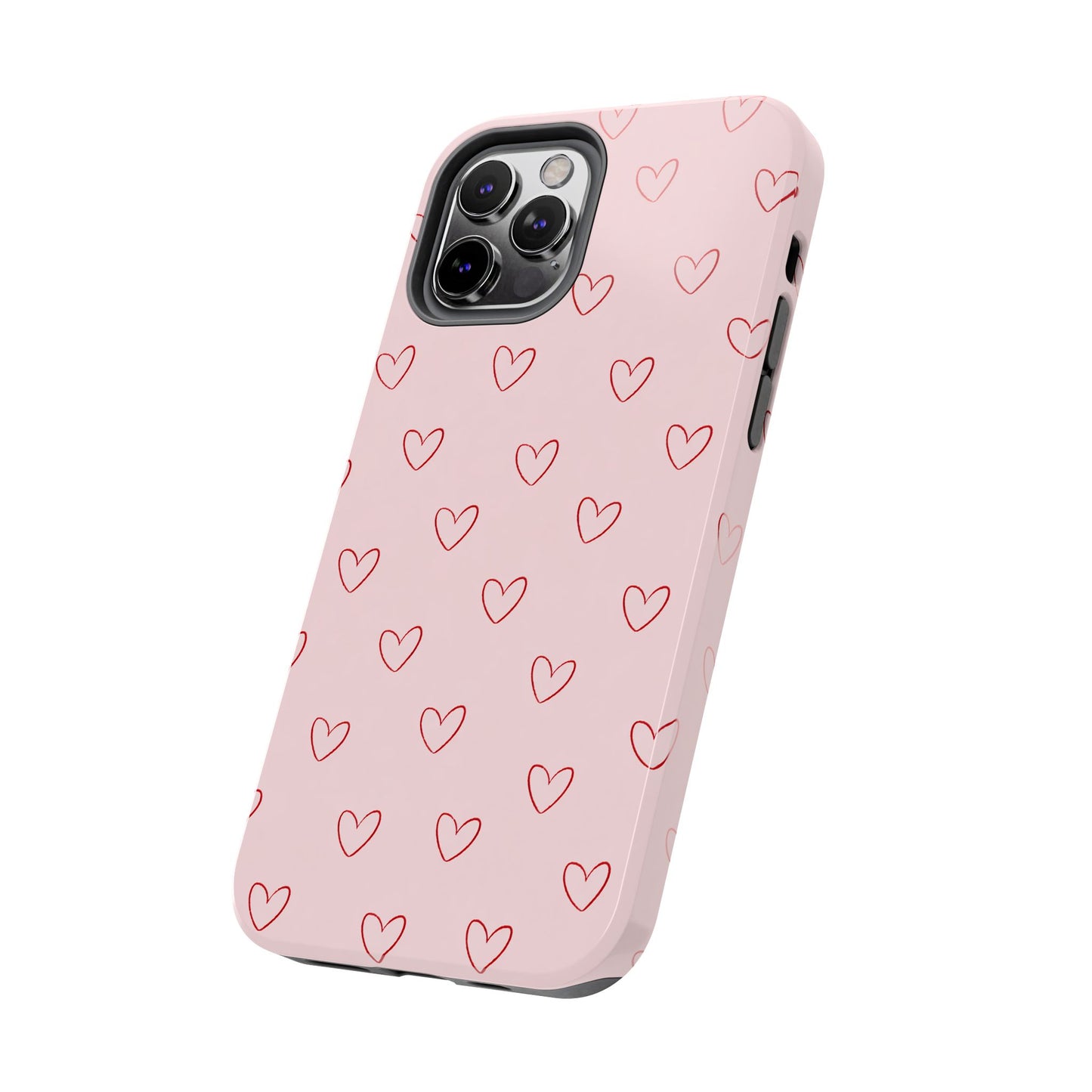 Pink Doodle Hearts Phone Case | Minimal Cute Heart Pattern Tough Case