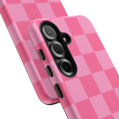 Pink Checkerboard Phone Case – Cute Aesthetic Tough Case for iPhone & Samsung