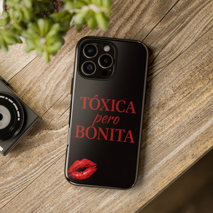 Toxica Pero Bonita Phone Case, Latina Quote Case, Red Lips Aesthetic, Spanish Saying Case, Trendy Tough Cover