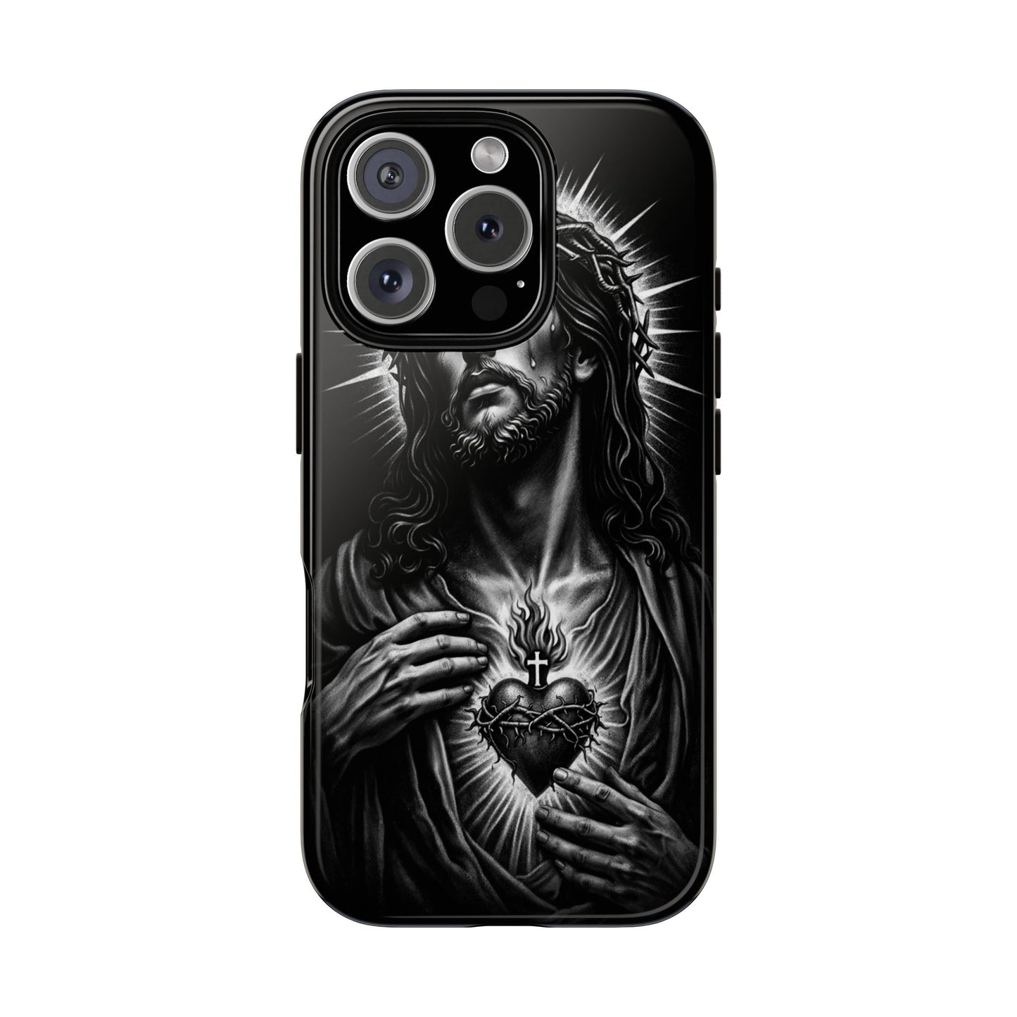 Jesus Sacred Heart Phone Case Black White Christian Faith Aesthetic