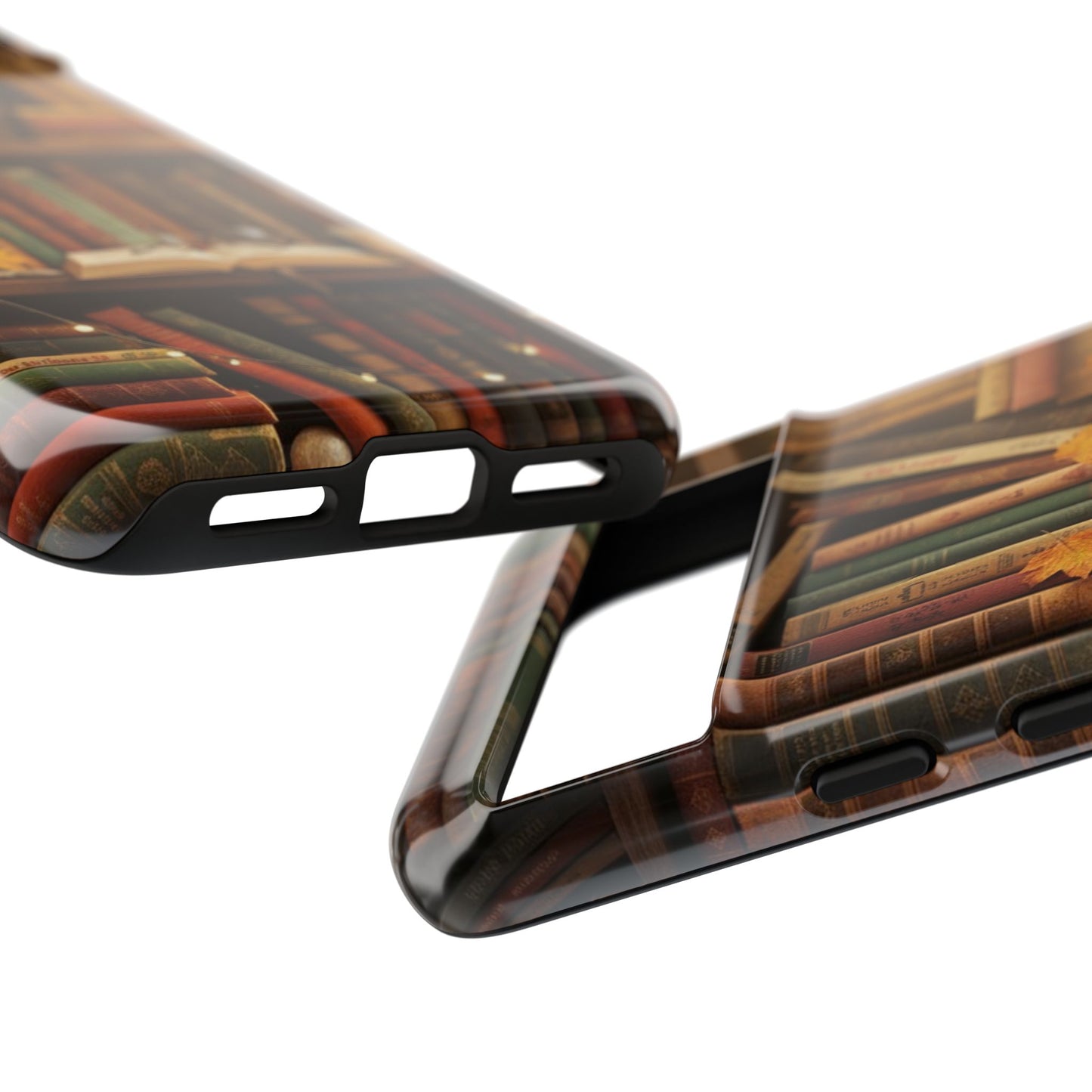 Cozy Vintage Bookshelf Phone Case, Library Aesthetic Book Stack, Autumn Coffee Vibes (iPhone, Samsung, Pixel)