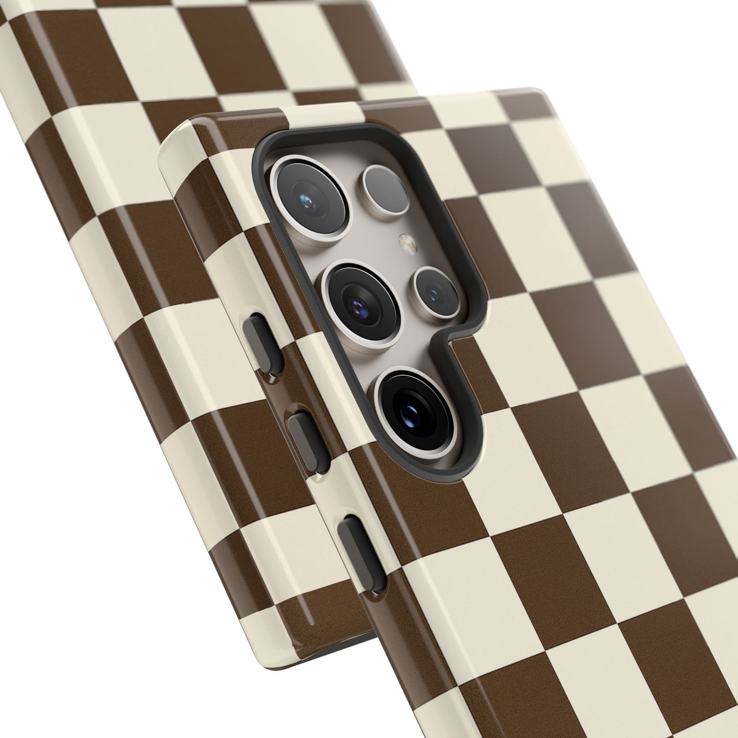 Mocha Checkerboard Phone Case | Neutral Aesthetic Checkered iPhone & Samsung Tough Case
