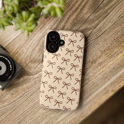 Coquette Bow Phone Case | Neutral Beige Aesthetic iPhone & Samsung Tough Case