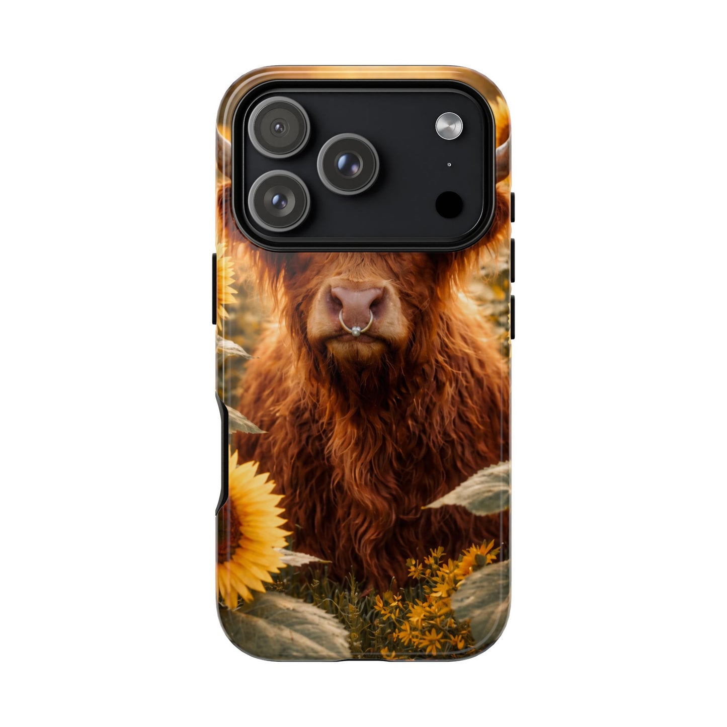 Highland Cow Sunflower Phone Case | Floral Farmhouse iPhone, Samsung Galaxy and Pixel Cover