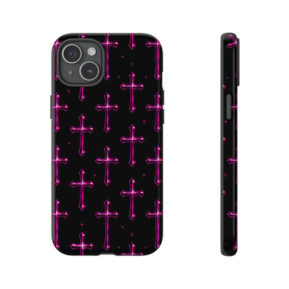 Neon Pink Cross Pattern Phone Case | Tough Protective Case for Iphone, Samsung Galaxy and Pixel