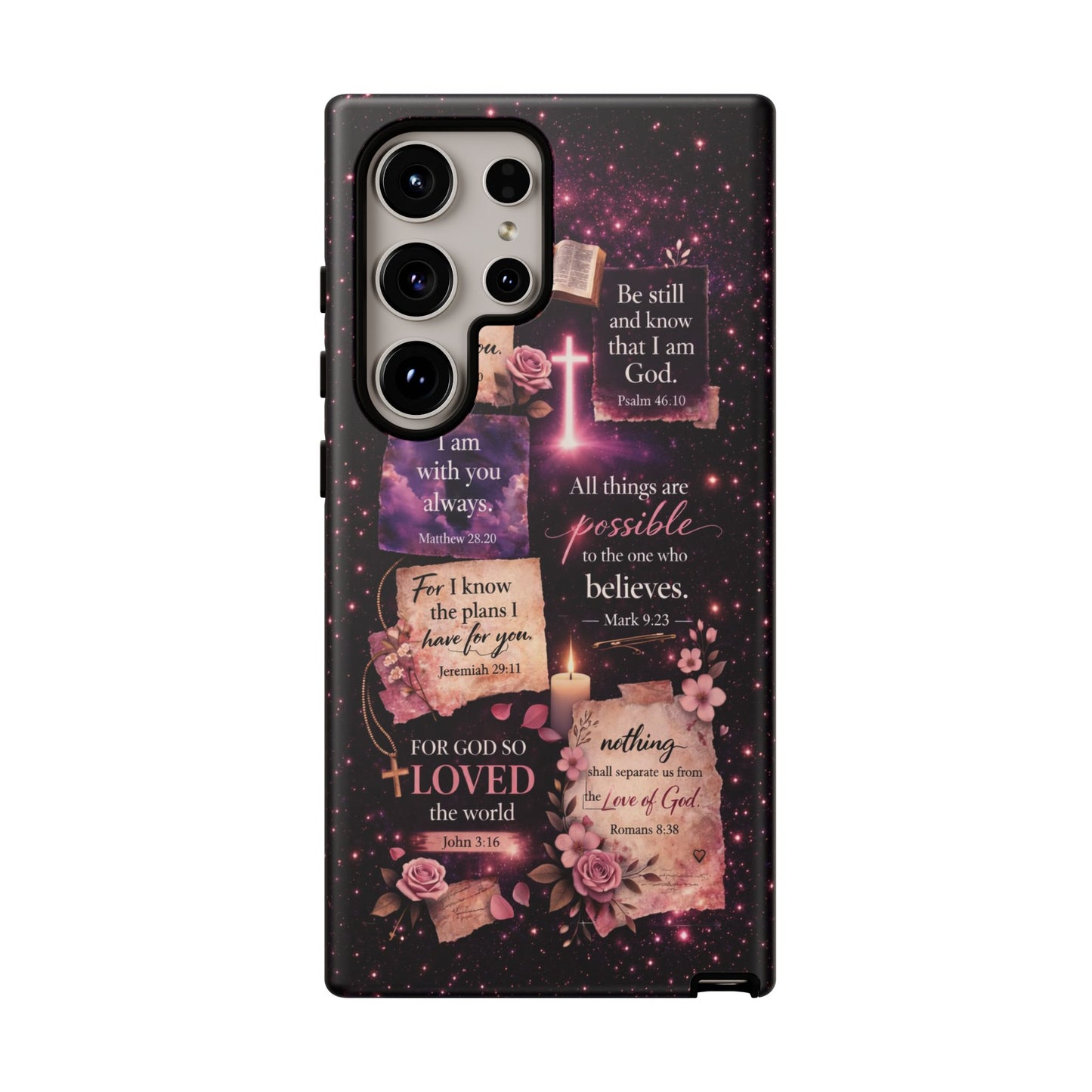Christian Bible Verse Phone Case Pink Floral Faith Tough Protective Cover Gift