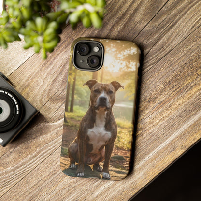 Pitbull Portrait Phone Case | Dog Lover Tough Case, Sunset Forest