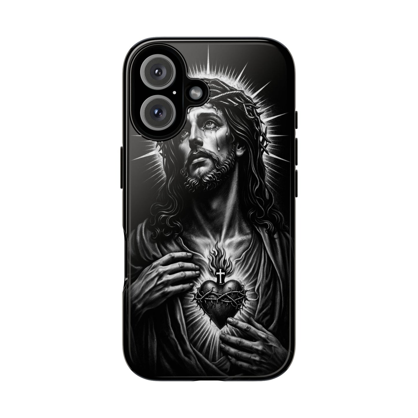 Jesus Sacred Heart Phone Case Black White Christian Faith Aesthetic