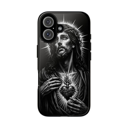 Jesus Sacred Heart Phone Case Black White Christian Faith Aesthetic