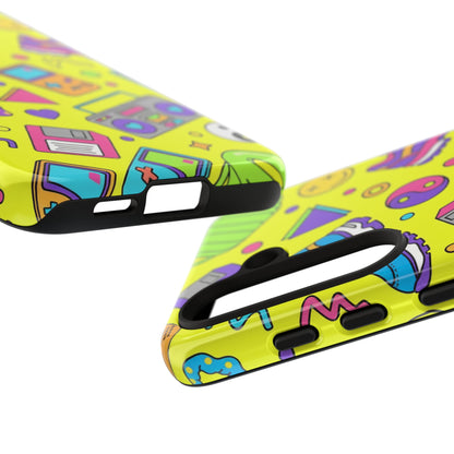 90s Retro Neon Phone Case – Y2K Nostalgia Colorful Icons Tough Protective Case