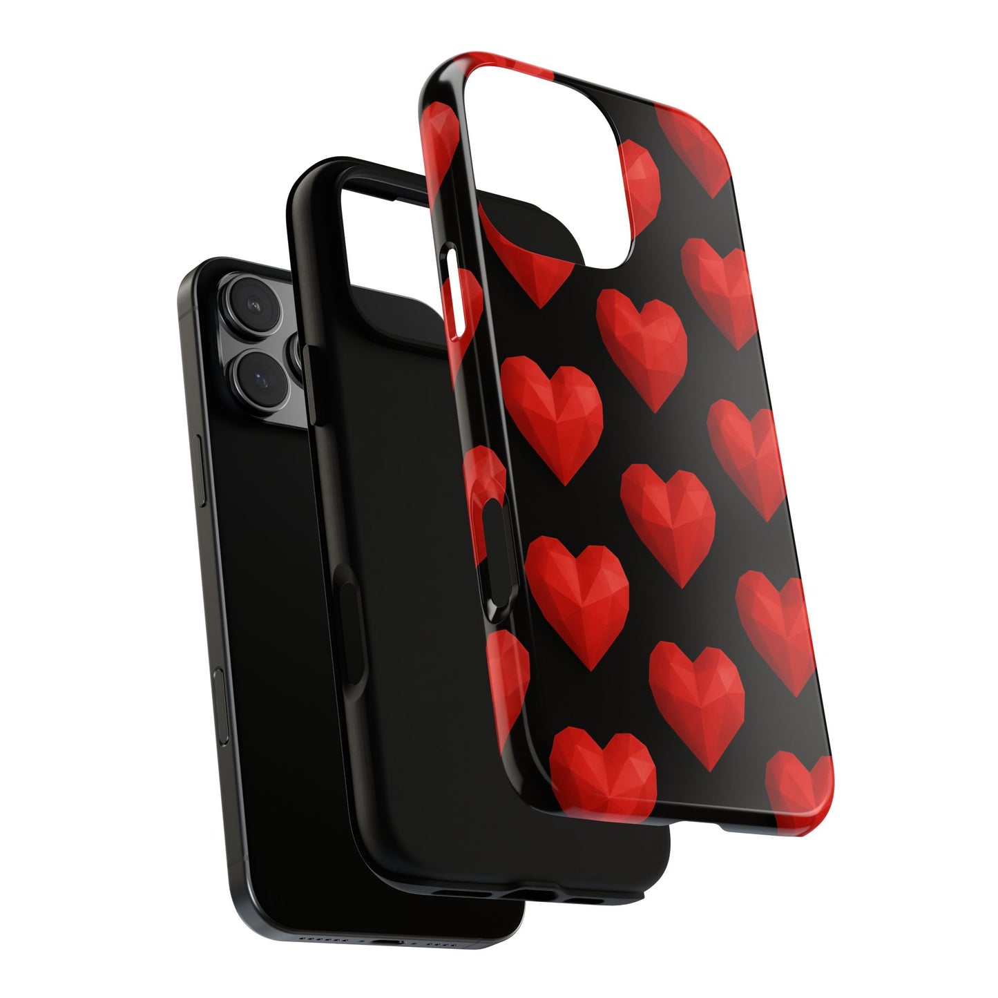 Red Heart Phone Case – Geometric Heart Pattern Tough Case (Black)