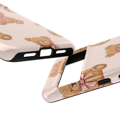 Teddy Bear Phone Case | Cute Coquette Aesthetic Pink Bear Pattern Case | Kawaii Soft Girl iPhone & Samsung Tough Protective Case