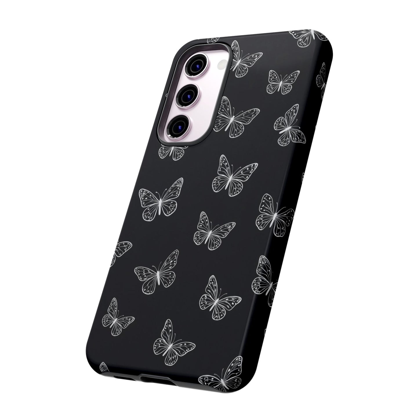 White Butterfly Pattern Phone Case – Dark Aesthetic Monochrome Tough Cover