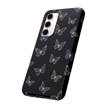 White Butterfly Pattern Phone Case – Dark Aesthetic Monochrome Tough Cover