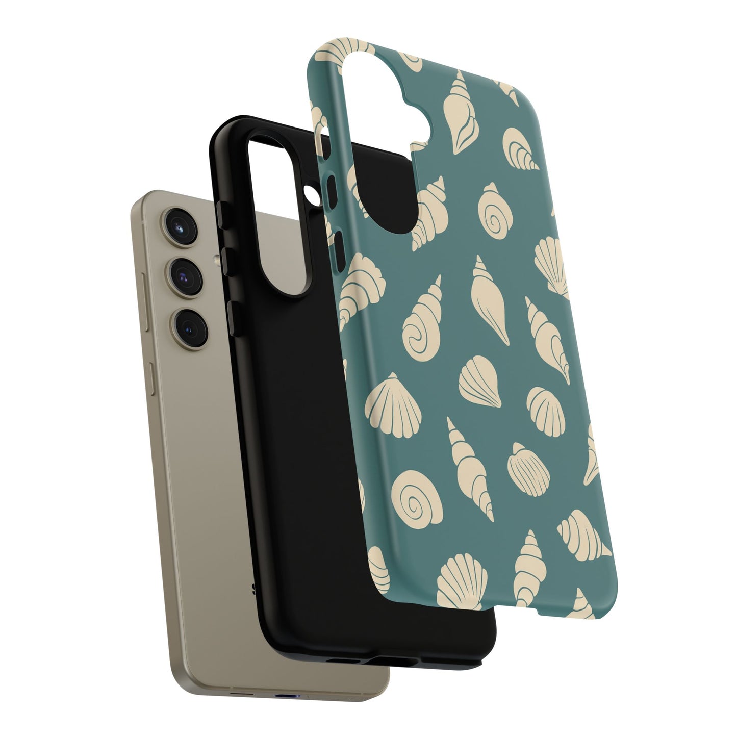 Seashell Pattern Phone Case | Teal Coastal Shells Tough Case for Iphone, Samsung Galaxy and Pixel