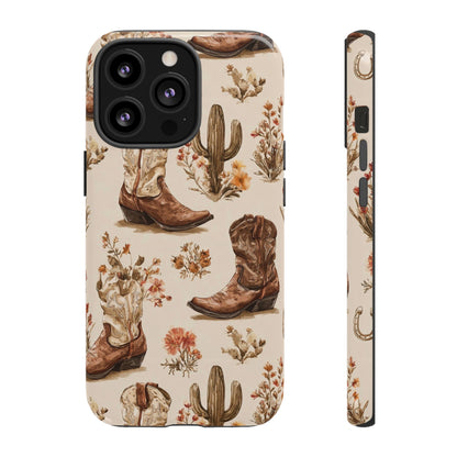 Cowboy Boots Western Phone Case Rustic Cowgirl Cactus Floral iPhone Samsung Pixel