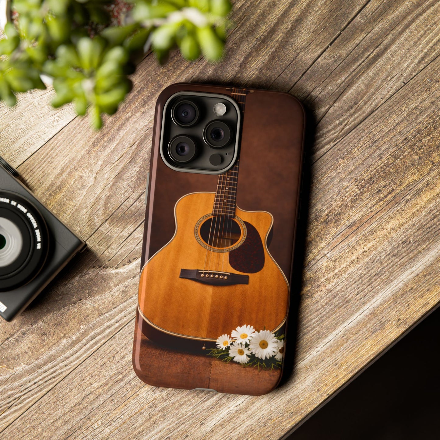 Acoustic Guitar Daisy Phone Case | Rustic Music Lover Tough Cover