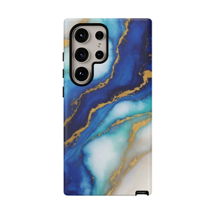 Blue & Gold Marble Phone Case – Luxury Resin Art Tough Case (iPhone, Samsung, Pixel)