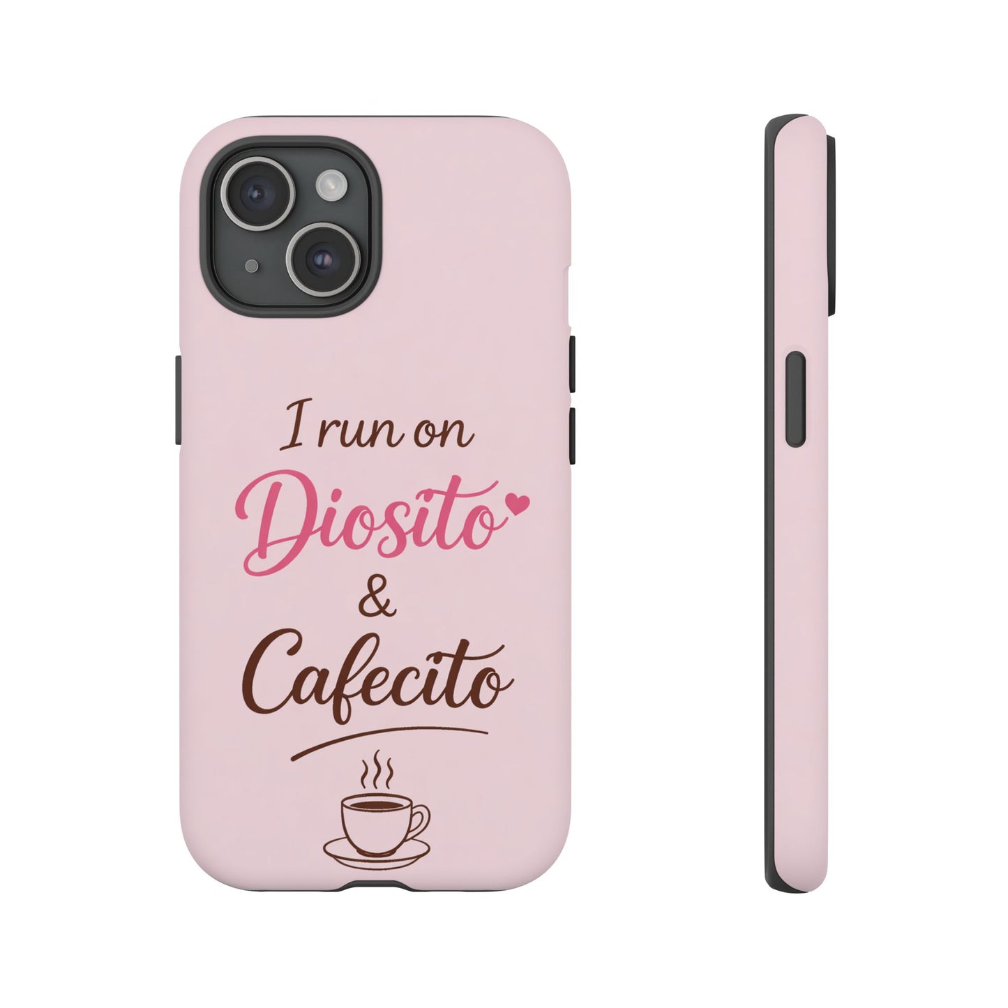 I Run on Diosito y Cafecito Phone Case, Pink Aesthetic Latina Faith Coffee Case, Girly Protective iPhone Samsung Cover