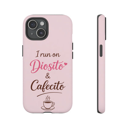 I Run on Diosito y Cafecito Phone Case, Pink Aesthetic Latina Faith Coffee Case, Girly Protective iPhone Samsung Cover