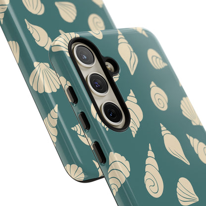 Seashell Pattern Phone Case | Teal Coastal Shells Tough Case for Iphone, Samsung Galaxy and Pixel