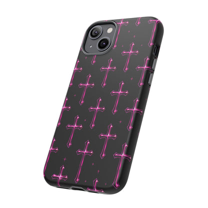 Neon Pink Cross Pattern Phone Case | Tough Protective Case for Iphone, Samsung Galaxy and Pixel