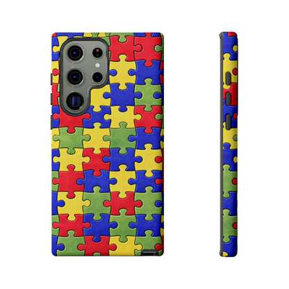 Colorful Puzzle Phone Case, Autism Awareness Jigsaw Design, Tough Protective Case, iPhone & Samsung Case, Vibrant Puzzle Pattern