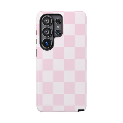 Light Pink Checkerboard Phone Case | Pastel Aesthetic Checkered iPhone & Samsung Tough Case