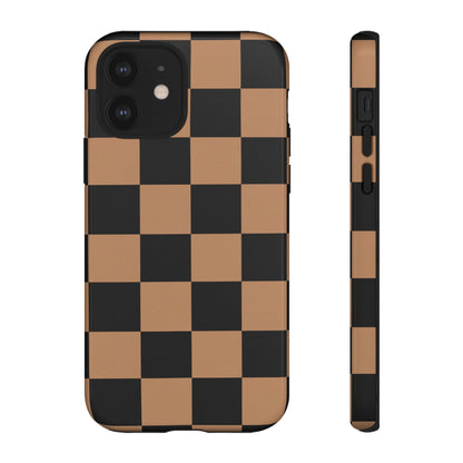 Brown Checkered Phone Case | Aesthetic Checkerboard iPhone & Samsung Tough Case
