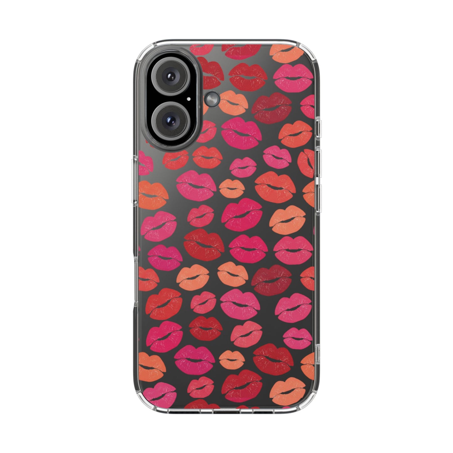 Kiss Print Clear Phone Case | Red Lip Pattern Impact-Resistant Case