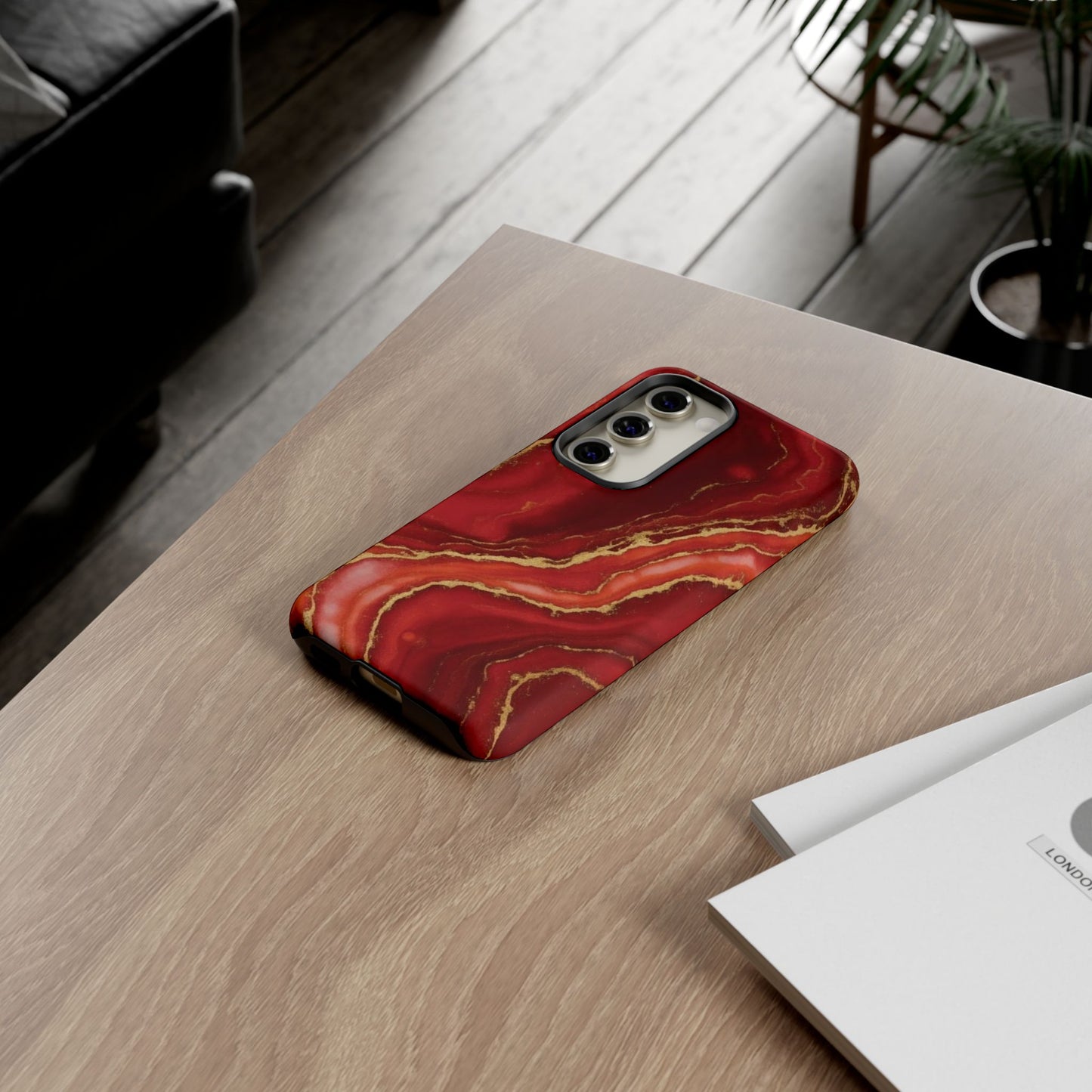 Red Agate Marble Phone Case – Gold Vein Luxury Stone Tough Case (iPhone, Samsung, Pixel)