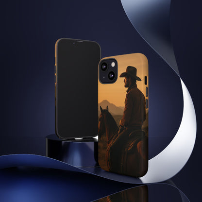 Western Cowboy Sunset Phone Case | Horse Rider Desert Aesthetic Tough Protective Case