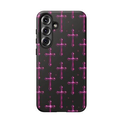 Neon Pink Cross Pattern Phone Case | Tough Protective Case for Iphone, Samsung Galaxy and Pixel