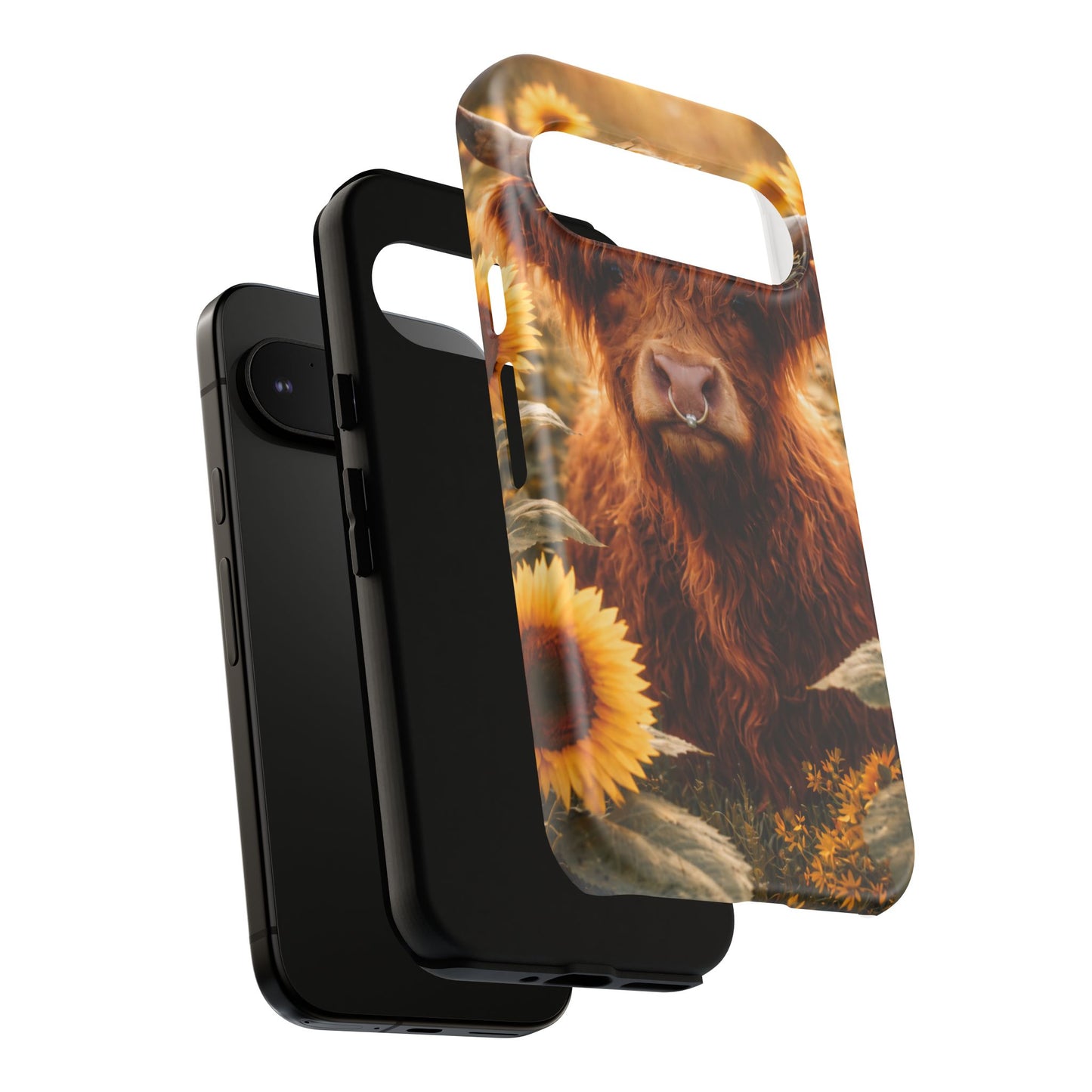 Highland Cow Sunflower Phone Case | Floral Farmhouse iPhone, Samsung Galaxy and Pixel Cover