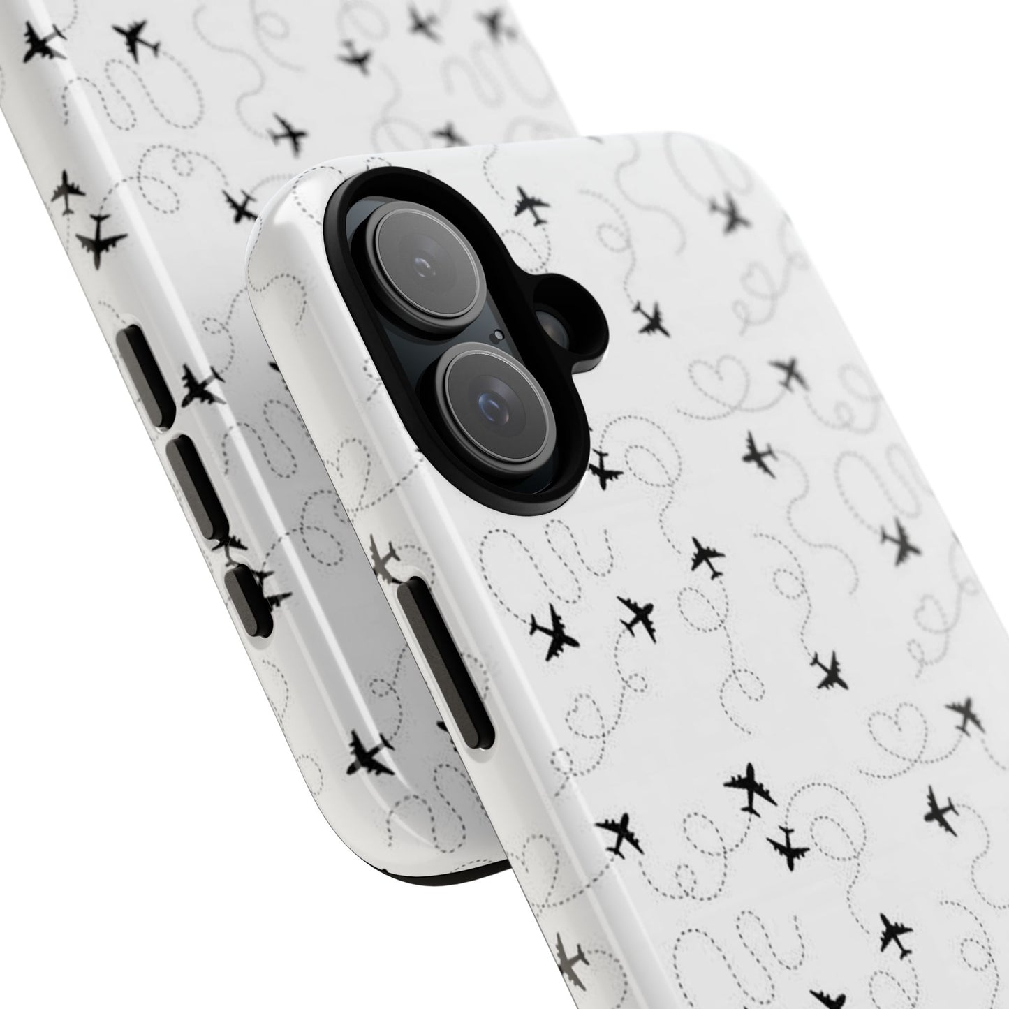 Minimal Paper Airplane Pattern Phone Case – Black White Aesthetic Tough Cover