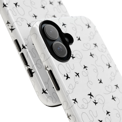 Minimal Paper Airplane Pattern Phone Case – Black White Aesthetic Tough Cover