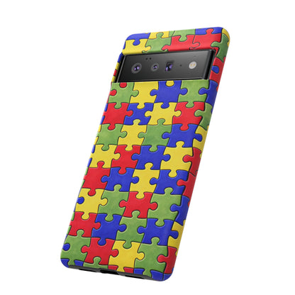 Colorful Puzzle Phone Case, Autism Awareness Jigsaw Design, Tough Protective Case, iPhone & Samsung Case, Vibrant Puzzle Pattern
