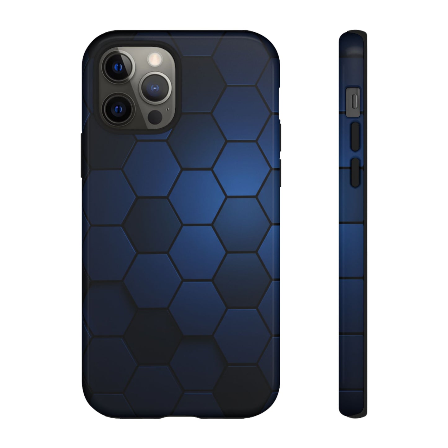 Blue Hexagon Gradient Phone Case | Honeycomb Geometric Tech Aesthetic | Minimalist Tough Case for iPhone & Samsung