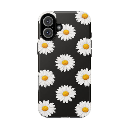 Black Daisy Floral Tough Phone Case – Cute Protective Cover for Iphone, Samsung Galaxy and Pixel