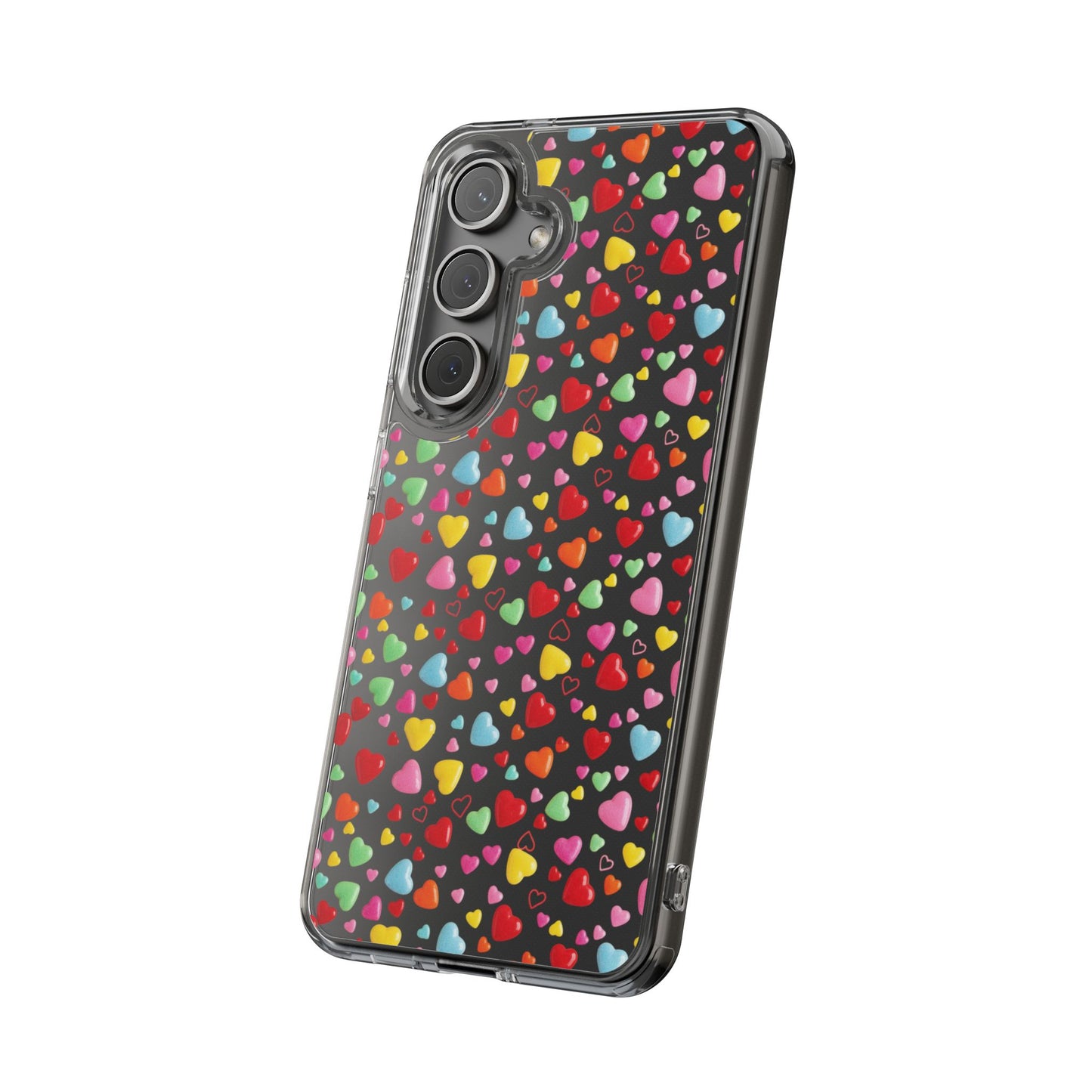 Colorful Heart Clear Phone Case | Impact-Resistant Valentine Aesthetic Case