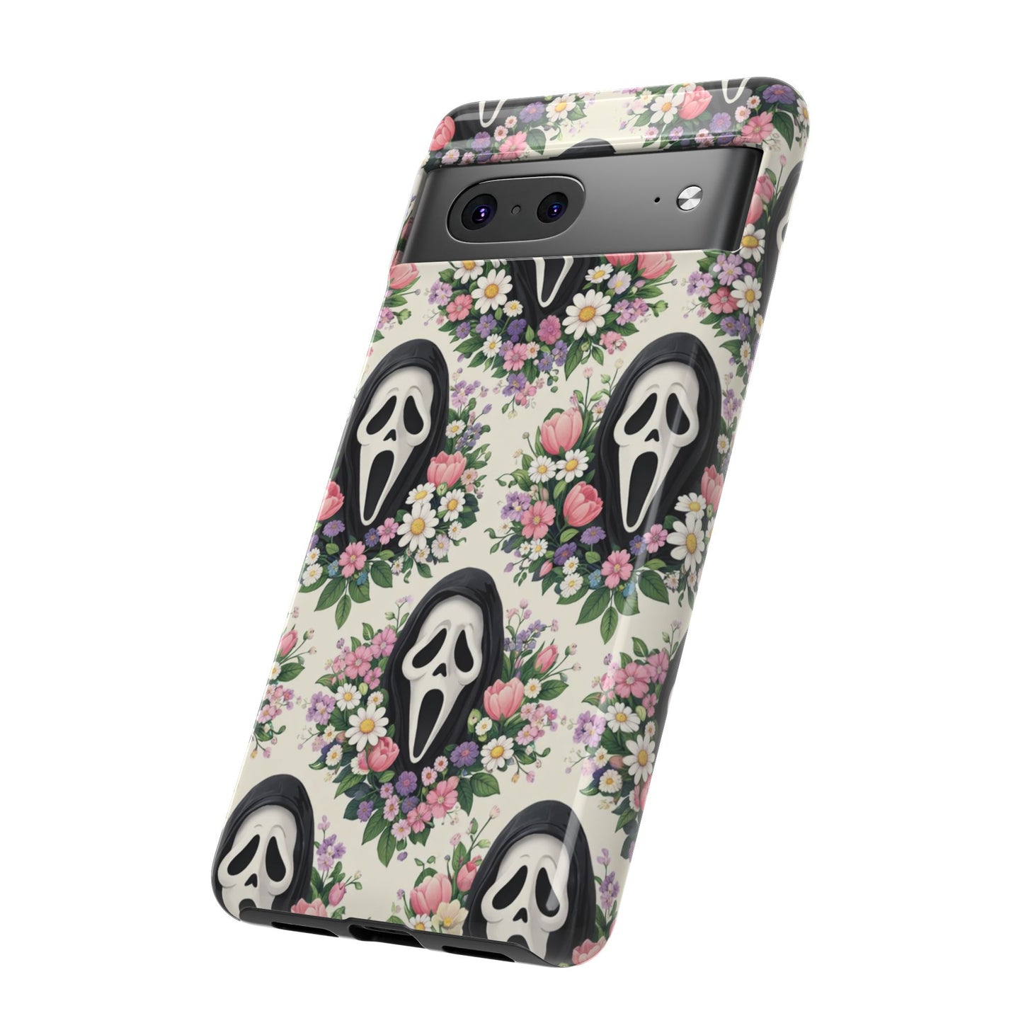 Floral Ghost Face Aesthetic Phone Case – Cute Spooky Tough Cover