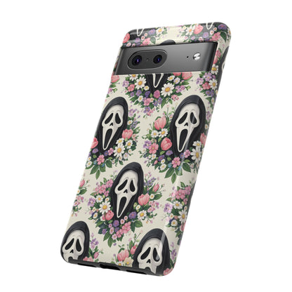 Floral Ghost Face Aesthetic Phone Case – Cute Spooky Tough Cover
