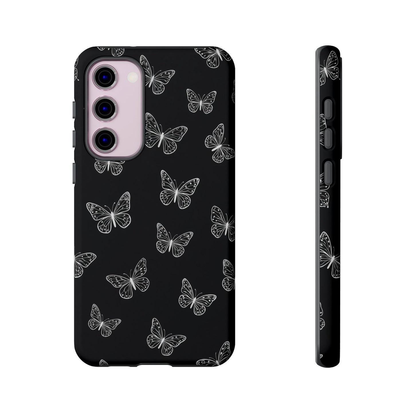 White Butterfly Pattern Phone Case – Dark Aesthetic Monochrome Tough Cover